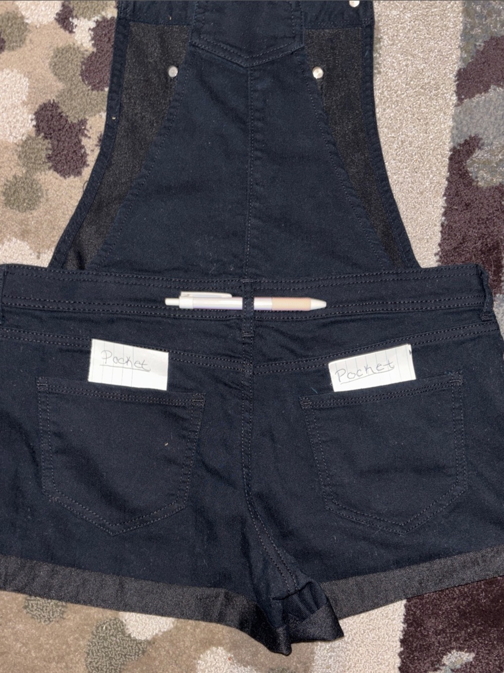 No Boundaries dark navy blue, with black accents and inside,Denim Short Overalls - Picture 13 of 13
